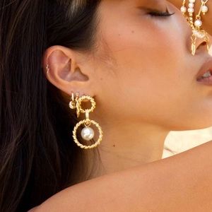 Ettika PEARL CENTER DANGLE 18K GOLD PLATED EARRINGS